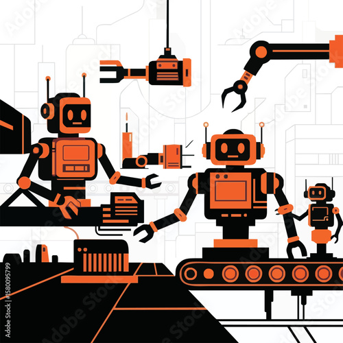 Robots working on an assembly line, showcasing automation and industrial processes.