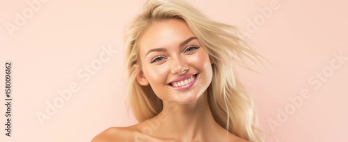 blond model close up smile for dental care or skincare 