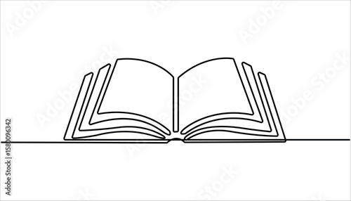 Continuous one line drawing of book opening vector graphic illustration. Education books line art vector illustration, education concept. Open book continuous one line drawing illustration.