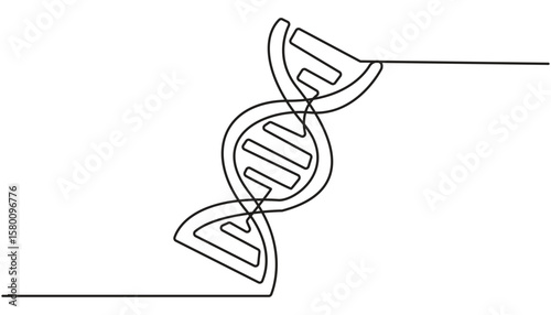 DNA continuous one line drawing. Genome linear structure symbol. DNA in detailed one line drawing. Scientific research concept. 