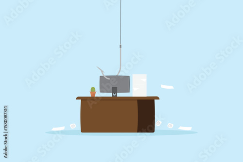 Routine job concept. Five-day working make employee clerk overworked repetitive tasks everyday, no motivation, difficulty to change or find new opportunity. Office table desk bait under box trapped.