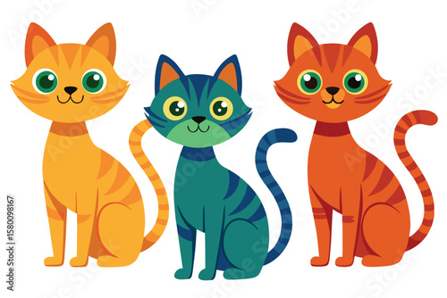 Three Adorable Cartoon Cats in Different Poses