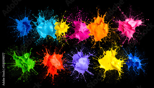 Vibrant Rainbow Paint Splatter on Black Background