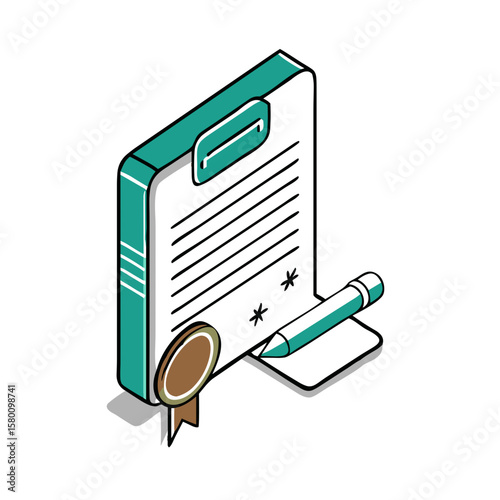 Signed document icon set for contract templates, legal presentations, education materials, e-signature platforms, and official paperwork visuals