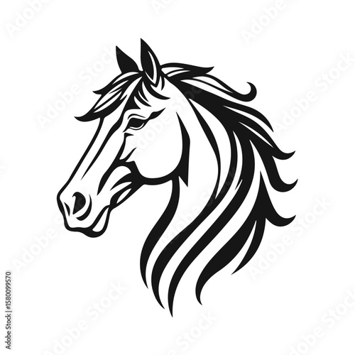 Wallpaper Mural Horse logo template. Black and white silhouette of a horse head with a graceful mane. Elegant minimalist logo for branding, design and printing Torontodigital.ca