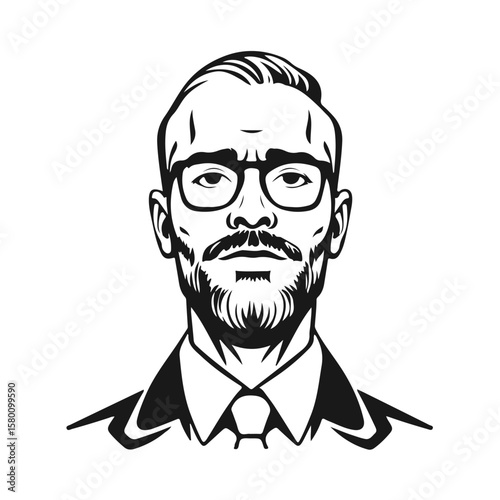 Man icon, businessman avatar vector, office worker icon, hipster face design, graphic male portrait, businessman avatar, bearded man, office worker, hipster face, male portrait