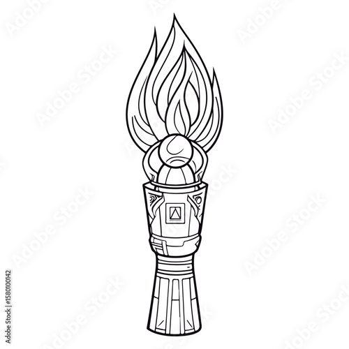 Cute Cartoon Torch outlined for coloring book isolated on a white background.