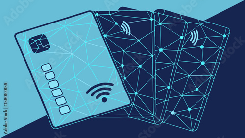 Stylized Credit Cards Displayed with Geometric Design for Finance and Payment Solutions