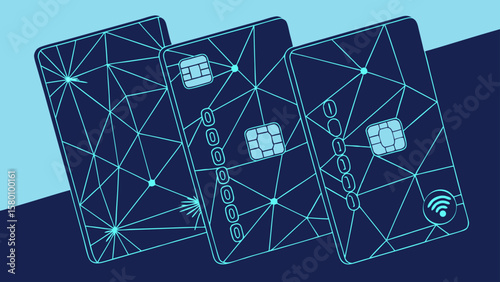Stylized Credit Cards with Geometric Patterns Financial Technology Illustration
