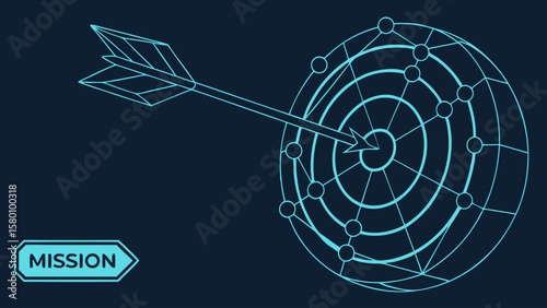 Precision Target with Arrow A Wireframe Style Mission Concept Illustration