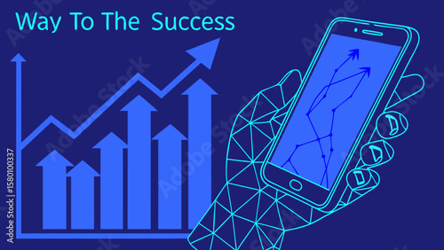 Visualizing Progress Graph and Mobile Device Displaying Growth Towards Success
