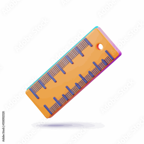 Orange and Purple 3D Rendered Ruler with Blue Markings