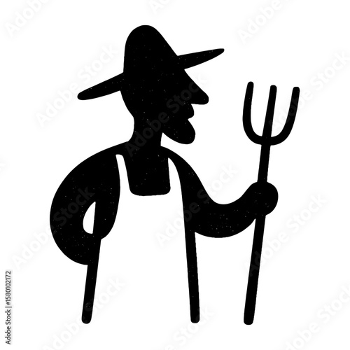 Silhouette farmer holding pitchfork vector