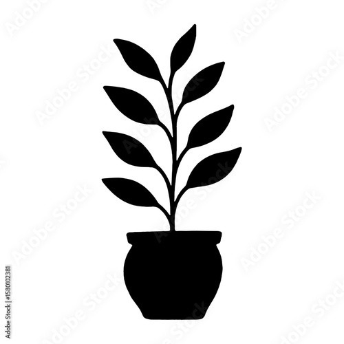 Minimalist potted plant silhouette vector