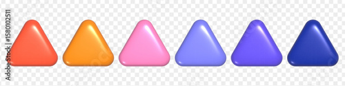3d colorful buttons collection for UI UX design. Set of triangle realistic shapes