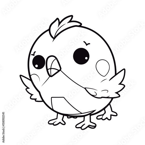 Cute Cartoon baby Toucan kawai outlined for coloring book isolated on a white background.