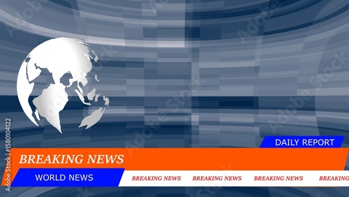 Dynamic breaking news background with globe element and informative typography for broadcast media presentations and global reporting scenarios.