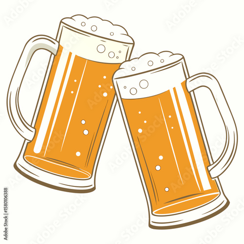 a pair of beer mugs clinking together