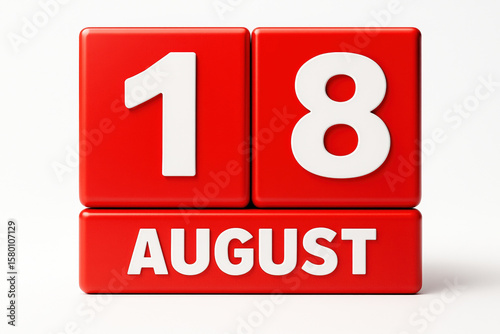 August 18th Calendar Blocks Depicting Date Reminder for Schedules and Planning in a 3D Rendering Style