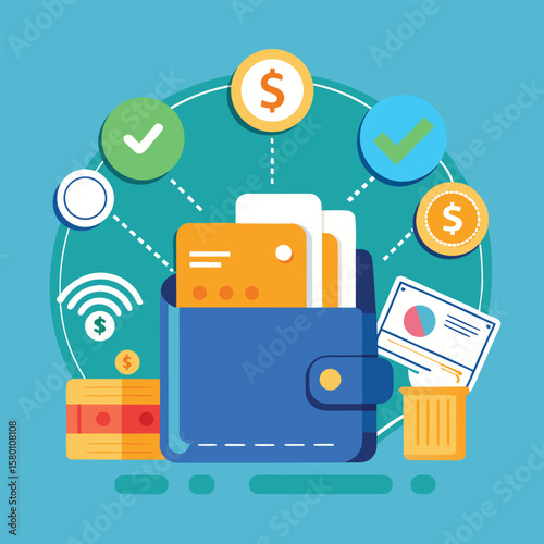 Conceptual illustration representing secure online payment methods, financial transactions, and digital wallet usage in a modern way.