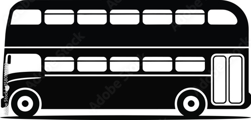Black and White Graphic Illustration of a Double Decker Bus a Recognizable Symbol of London and Public Transportation Isolated on a White Background for Easy