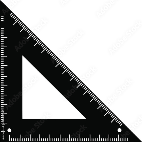 Black Set Square Ruler Illustration on White Background a Precise Tool for Drawing and Measuring Angles and Lines in Technical Drawings and Geometric Constructions