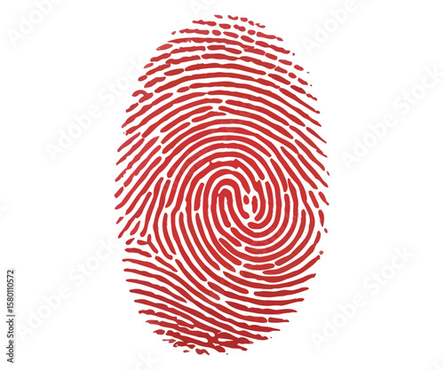 Red fingerprint pattern vector illustration showing biometric identification, digital security access design, personal identity symbol on white background