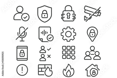 Security and privacy icons featuring lock and shield symbols on gray background