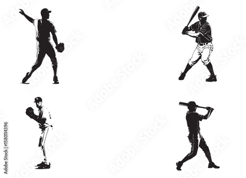 Baseball Player Silhouettes - Dynamic Action Collection