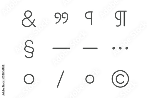 Set of typographic symbols on gradient background: punctuation and symbols