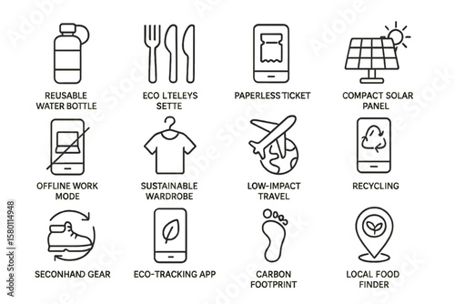 Eco-friendly icons highlighting sustainable living and technology integration