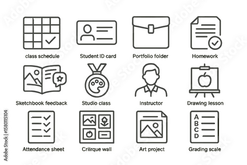 Icons for education tools and resources in art and design classes