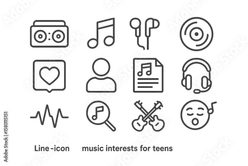 Music icon set featuring various musical elements