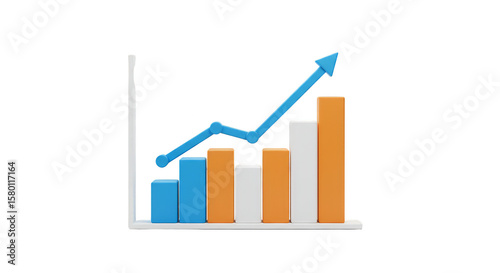 3D Bar Graph Chart of Growth Arrow Business on Transparent Backdrop