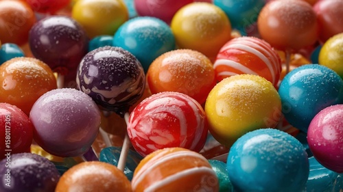 Billede på lærred A colorful assortment of lollipops in vibrant hues, each coated with sugar for a delightful treat