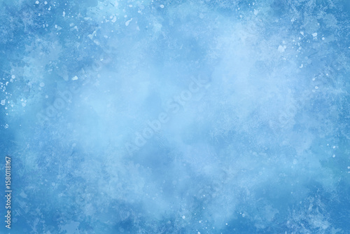 Watercolor winter blue background, hand painted texture. Abstract aquarelle light blue backdrop with stains and paint drops. Watercolor frosty background for banner, ads, website, presentations