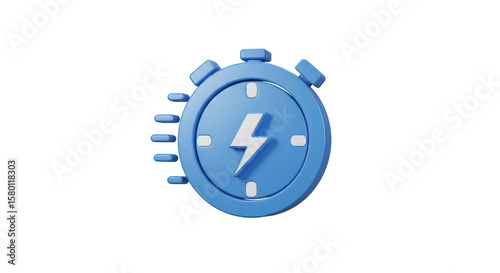 3D Blue Stopwatch Lightning Icon Fast Time Isolated Illustration
