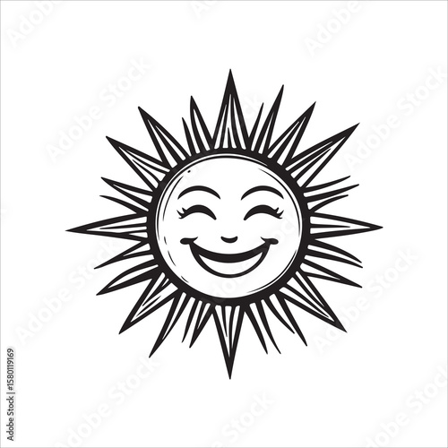 Smiling Sun silhouette, Smiling Sun vector illustration, sun smile icon silhouette vector illustration, ideal for cheerful, happy, summer, and kids’ themed designs