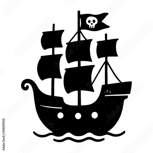 Pirate ship silhouette illustration vector