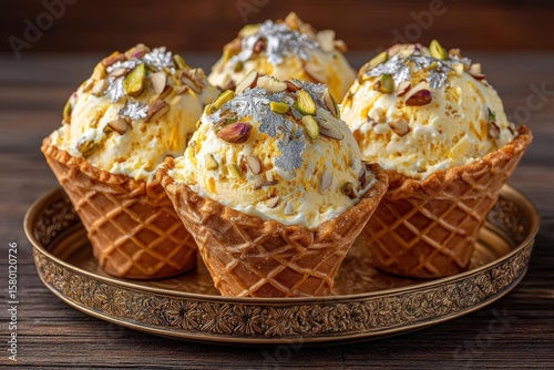 Traditional Indian kulfi in conical molds