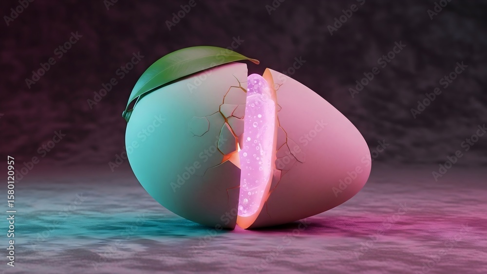 Fototapeta premium Neon Fractured Orb: Abstract Art with Glowing Interior