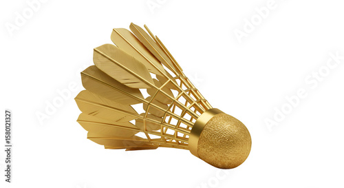 3d Golden Badminton Shuttlecock Feather Sport Game On Transparent Background