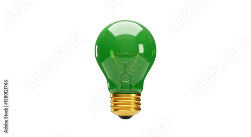 3D Green Lightbulb Innovative Idea Energy On Transparent Background