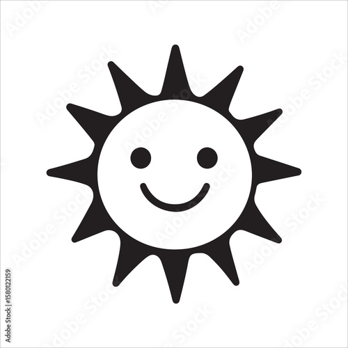 Smiling Sun silhouette, Smiling Sun vector illustration, sun smile icon silhouette vector illustration, ideal for cheerful, happy, summer, and kids’ themed designs