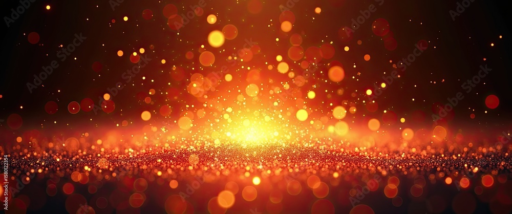 Obraz premium Golden particles floating in space, creating a bright focal point.