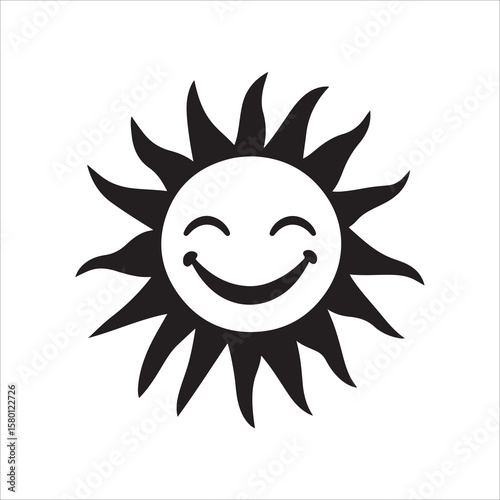 Smiling Sun silhouette, Smiling Sun vector illustration, sun smile icon silhouette vector illustration, ideal for cheerful, happy, summer, and kids’ themed designs