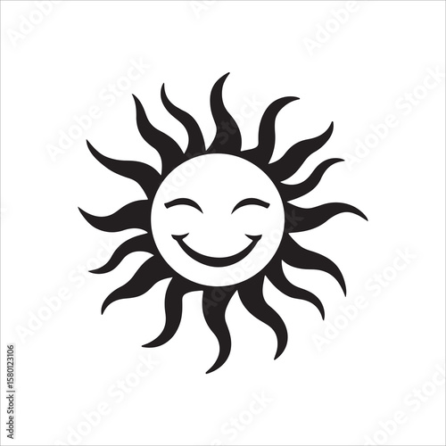 Smiling Sun silhouette, Smiling Sun vector illustration, sun smile icon silhouette vector illustration, ideal for cheerful, happy, summer, and kids’ themed designs