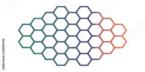 Gradient colored hexagonal grid pattern forming an oval shape on a white background space