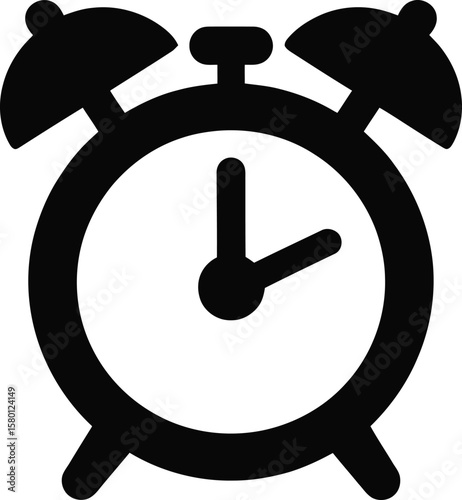Simple Black Alarm Clock Icon on White Background Representing Time Deadlines Schedules and Wake Up Calls Suitable for Graphic Design and Web Development Projects