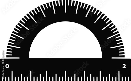 Black and White Half Circle Protractor Illustration